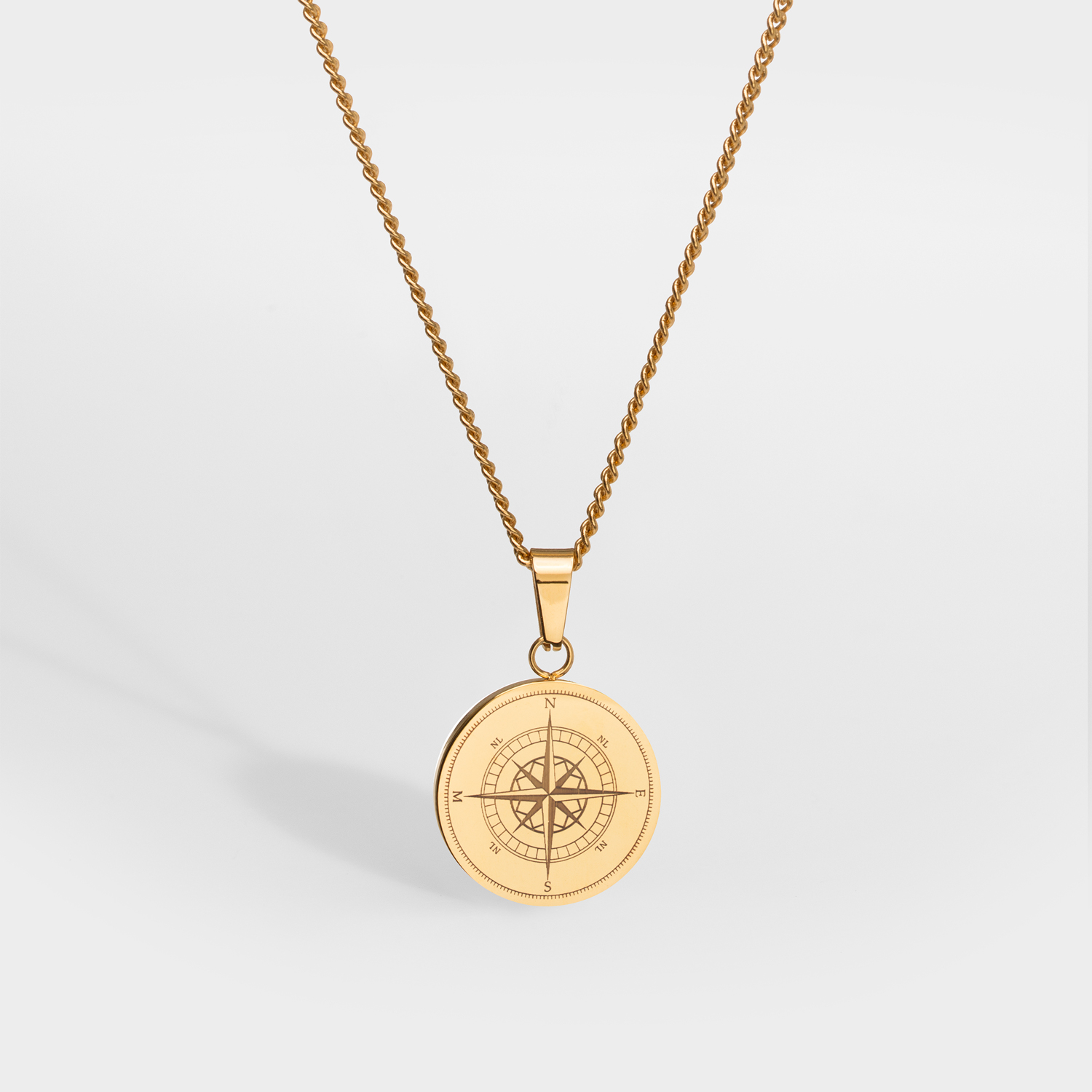 Gold Stainless Steel Compass North Star Necklace Compass Jewelry Cross Crucifix Compass Length : 45cm, Metal Color : Gold Compass 