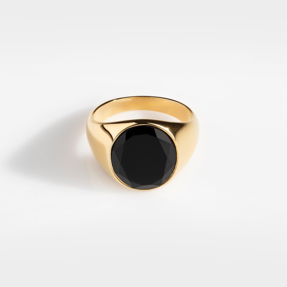 Oval Black Onyx Signature - Guldtonet ring