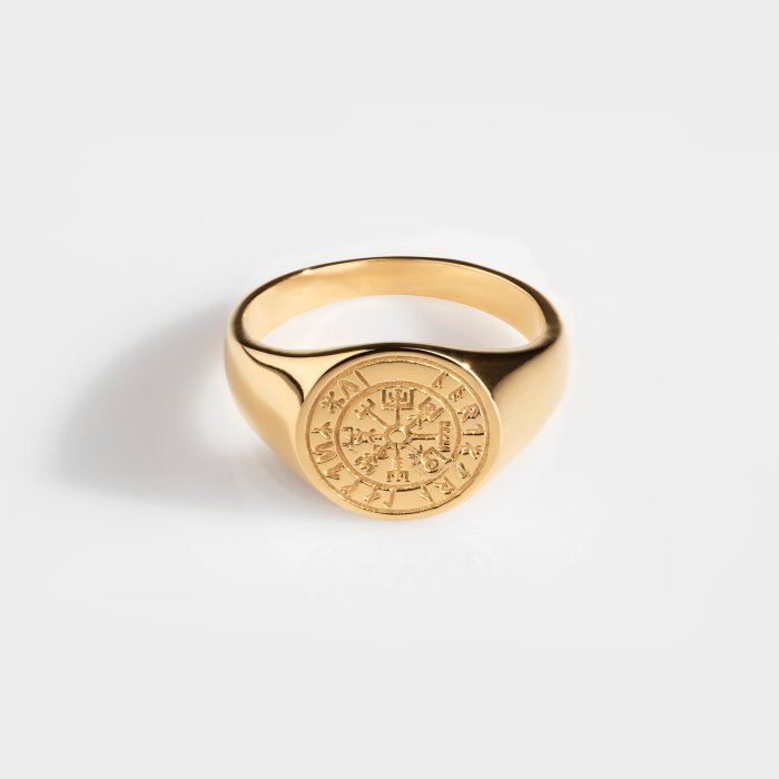 Vegvisir Oval Signature - Guldtonet ring