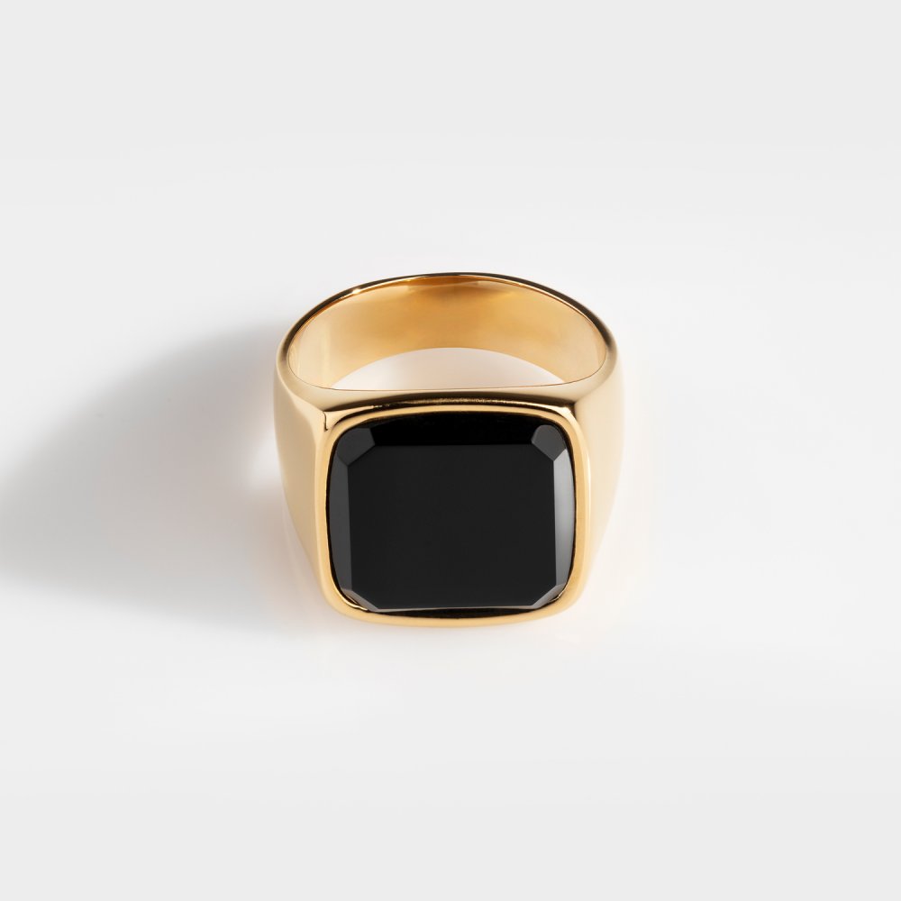 Black Onyx Oversize Signature - Guldtonet ring