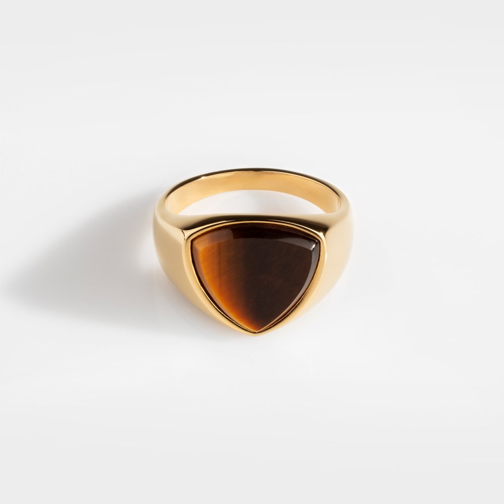 Tigereye Polygon Signature - Guldtonet ring